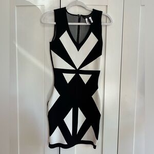 BCBGMaxAzria Black and White Patterned Mini Dress